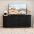 GDFStudio 63" Mid Century Modern Buffet Cabinet with Wavy Doors, Wood Sideboard Cabinet with Adjustable Shelves & 2 Doors, Storage Credenza Console Table for Dining Room Living Room Entryway, Black