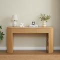 Christopher Knight Home Sara MDF Console Table With Storage, Narrow Entryway Table With 3 Drawers & Table-Leg Niche, Retro Couch Table, Round Slat Aesthetic Sofa Table For Living Room Hallway, Natural