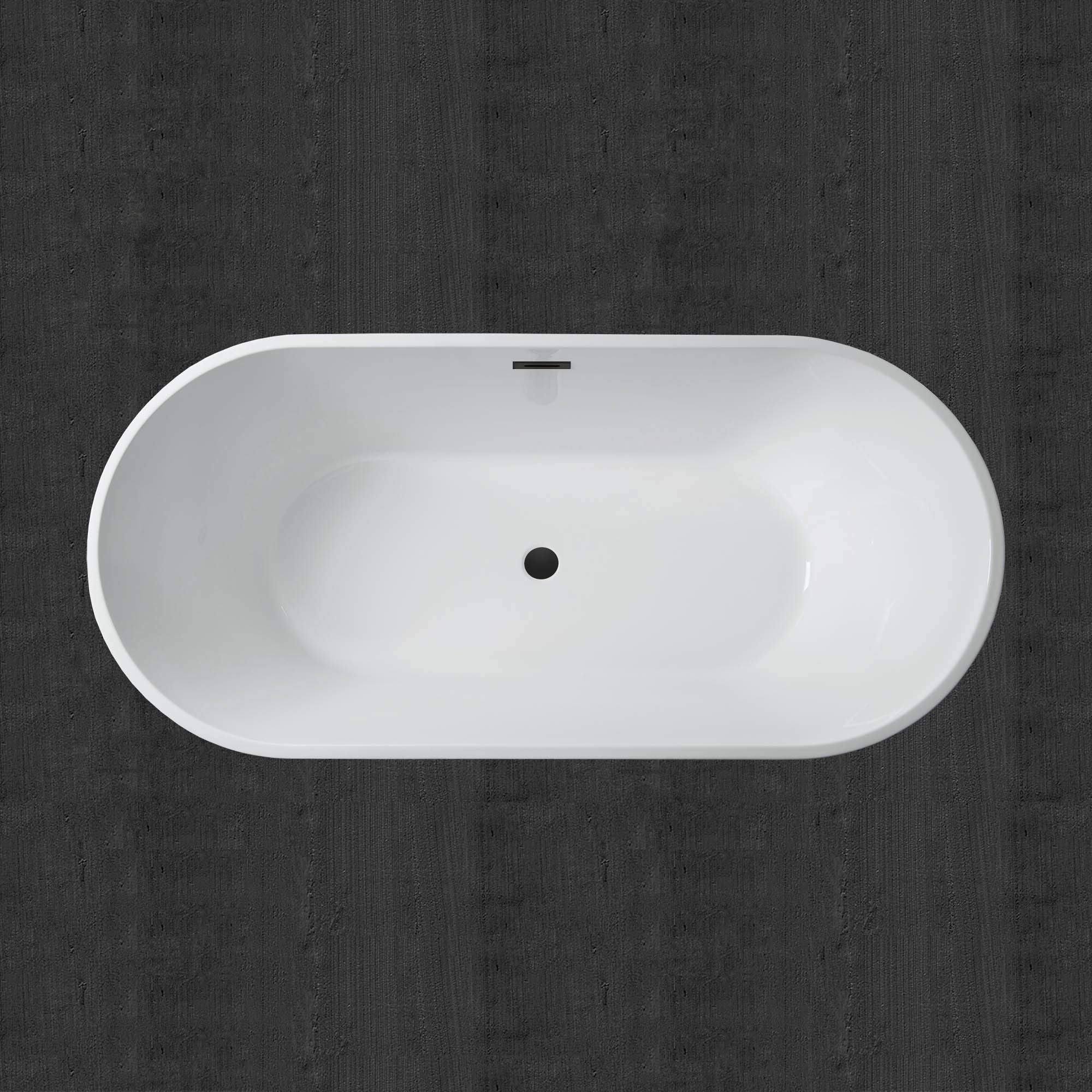 WOODBRIDGE 59" Acrylic Freestanding Bathtub Contemporary Soaking Tub with Matte Black Overflow and Drain,Black