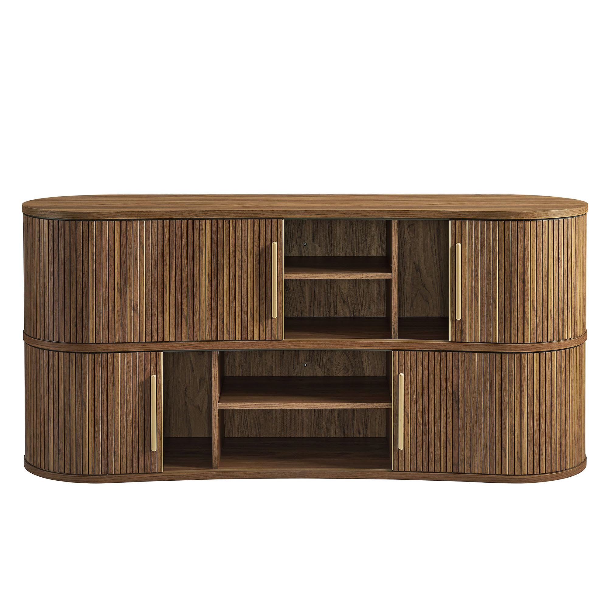 Radcliffe 63" Inch Curved Fluted Sideboard Buffet Cabinet in Walnu