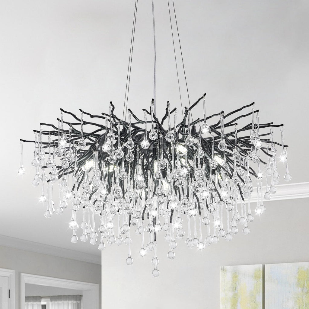 NIUZDU Chandeliers for Dining Room - 23.6" Modern Black Crystal Chandelier, Round Tree Branch Raindrop Chandelier, Foyer Chandeliers for Entryway, Living Room,Bedrooms,Bathroom(Bulb not Included)