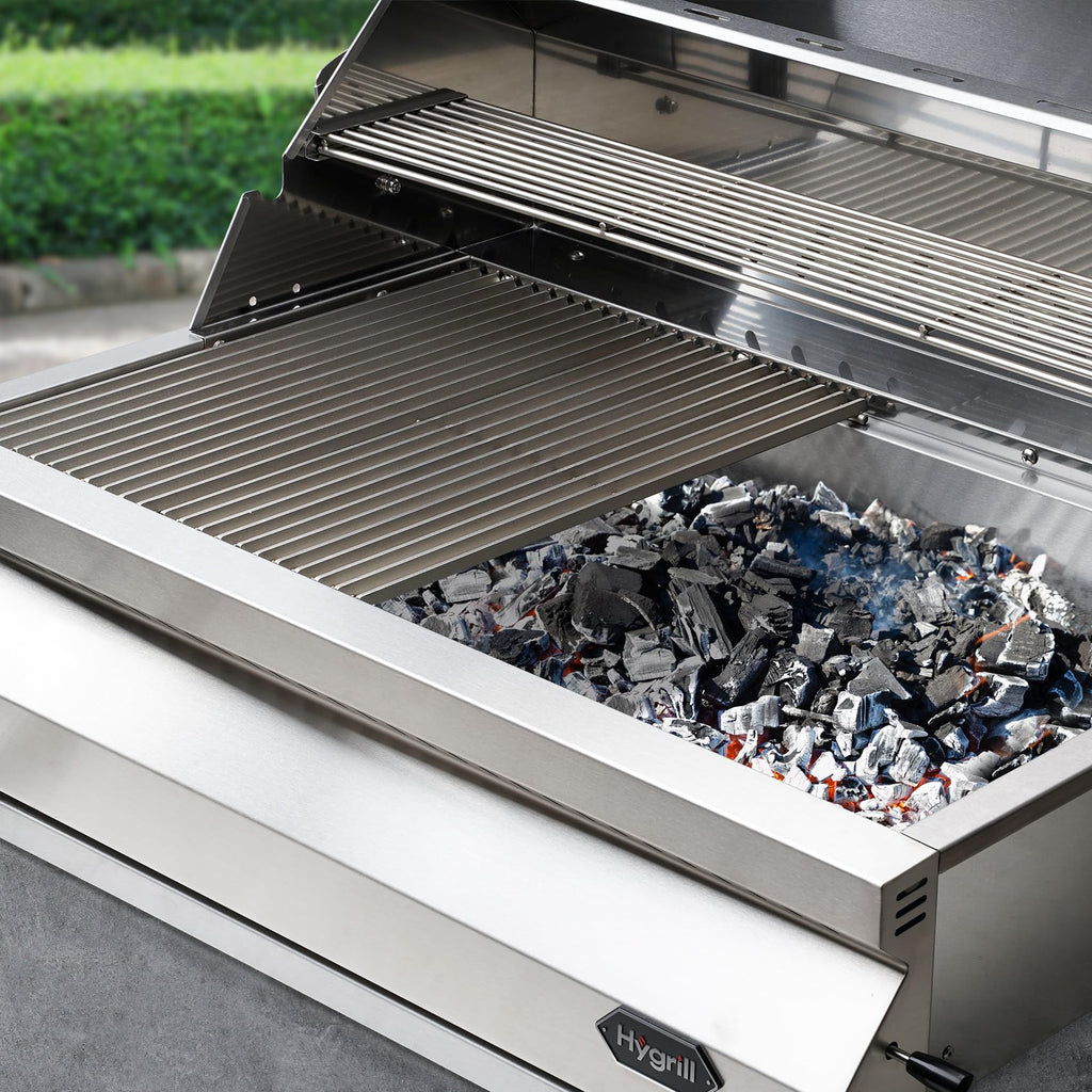 Hygrill Charcoal Grill Head for Outdoor Kitchen, 32-inch Stainless Steel Built-In Grill with Insulated Hood, Temperature Gauge and Fabric Cover