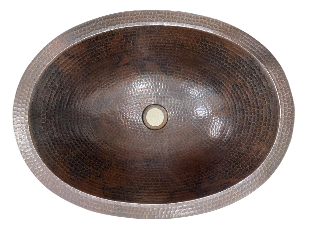 SimplyCopper 19" Oval Rustic COMBO Copper Bath Sink with Daisy Drain & 2-Handled Faucet in ORB