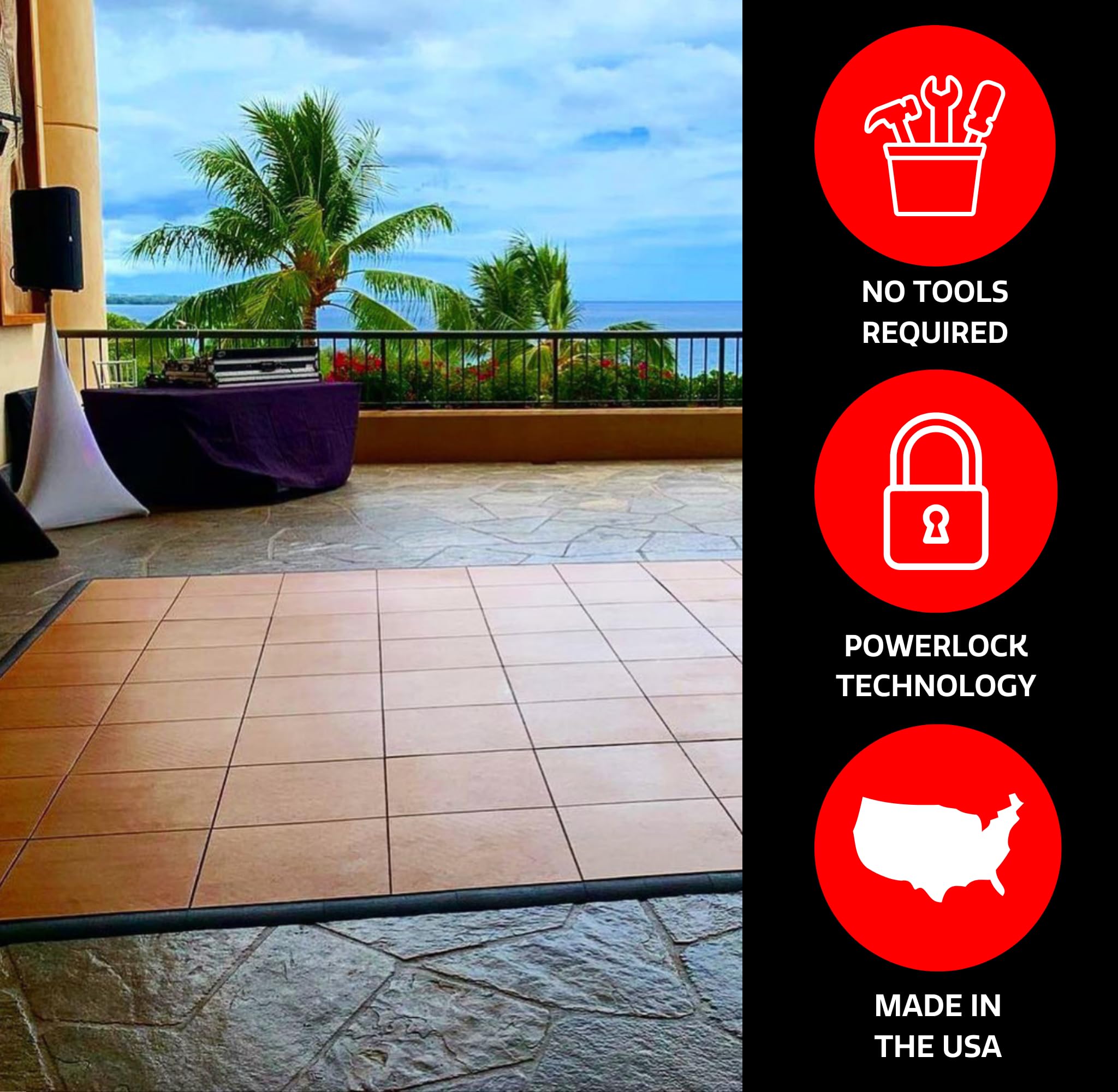 Big Floors Portable Dance Floor, Interlocking Dance Floor Tiles Kit, Lightweight Plastic Modular (8' X 8'), Dark Maple Finish, 96 Piece (64 Sq Ft)