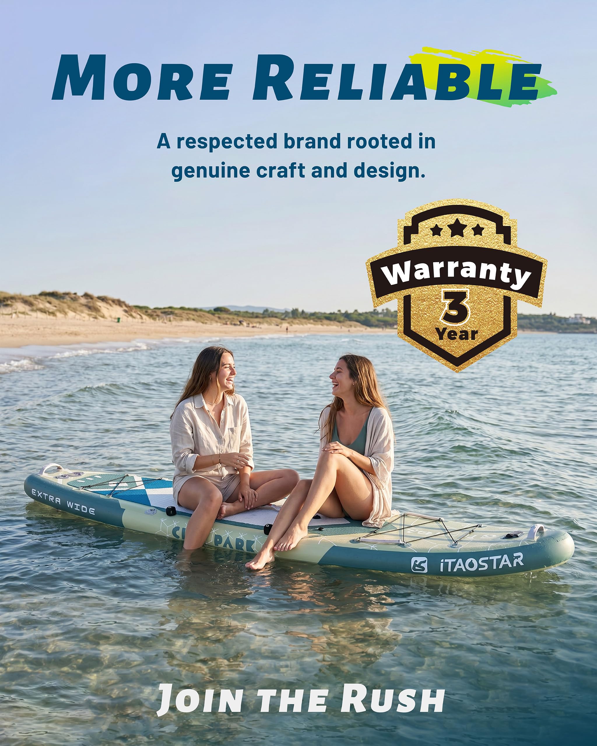 iTAOSTAR C03A 35" Super Wide Paddle Board, More Fun Inflatable Paddle Board with 5 Fins, 12 Foot Stand Up Paddle Board with Premium SUP Accessories for Adults of All Skill Levels