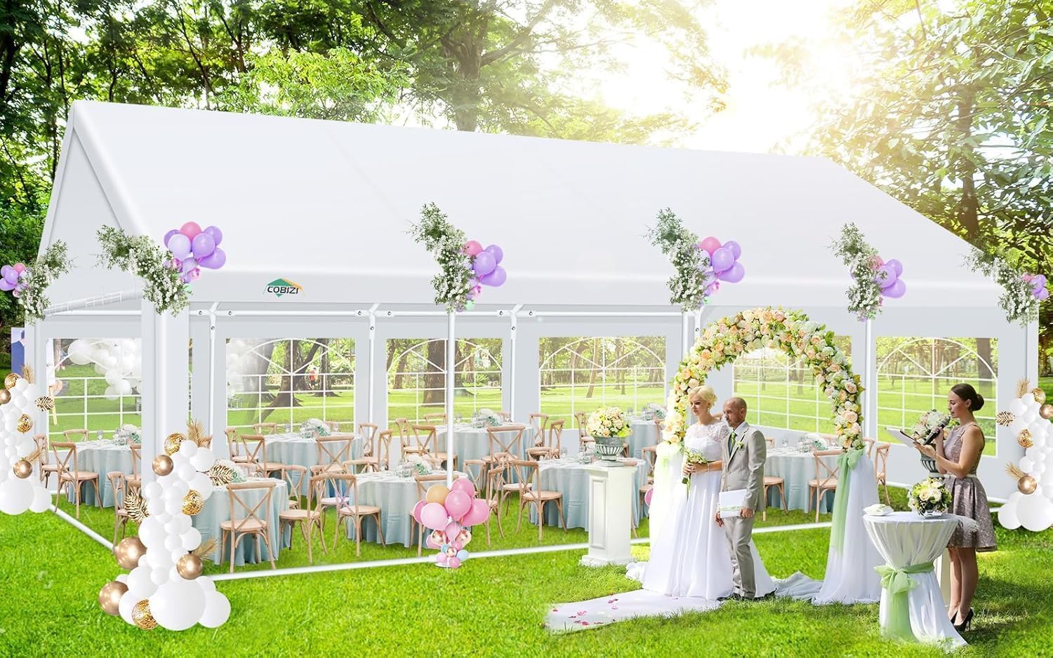 COBIZI 20x30 Party Tents Heavy Duty with 8 Sidewall & 12 Windows, Event Shelter Wedding Canopy for Parties, Powder Coating (Better Than Galvanized), Waterproof Outdoor Gazebo for BBQ, White