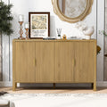 GDFStudio 58" Modern Buffet Cabinet with 4 Stripe Doors, Sideboard Storage Cabinet with Back Door Storage Racks, Shelves, Side Hooks, Coffee Bar Cabinet Credenza for Dining Room Living Room, Natural