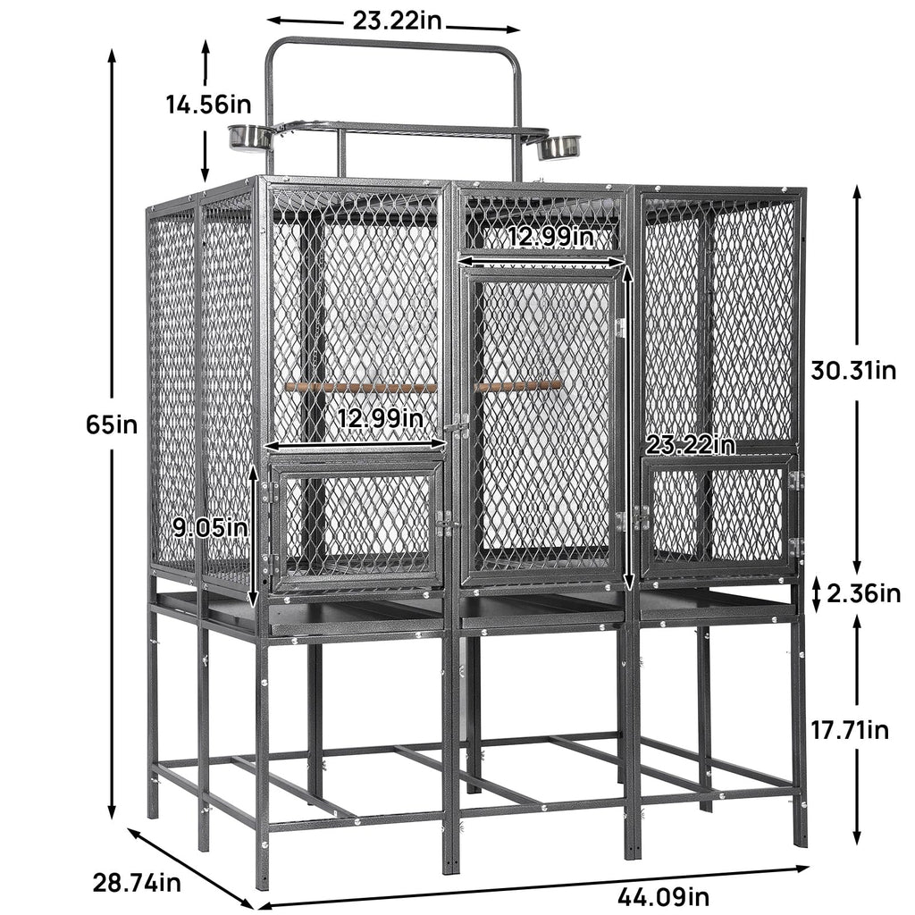 44" W x 65" H Large Bird Cage with Detachable Playtop – Heavy Duty Carbon Steel Flight Cage for Cockatiels, Parakeets, Conures & Lovebirds (Indoor & Outdoor Use)