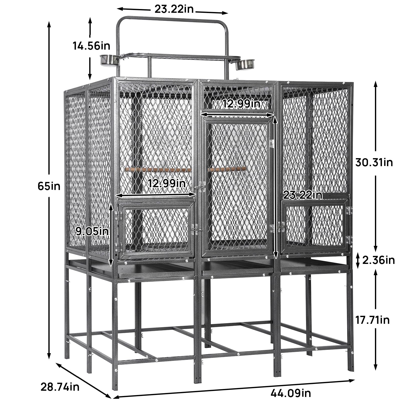 44" W x 65" H Large Bird Cage with Detachable Playtop – Heavy Duty Carbon Steel Flight Cage for Cockatiels, Parakeets, Conures & Lovebirds (Indoor & Outdoor Use)