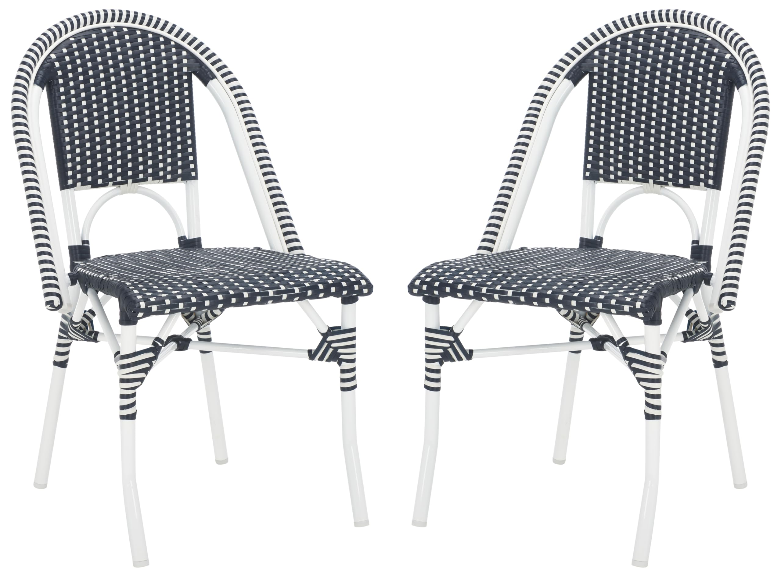SAFAVIEH Outdoor - Torino Bistro Chair Set of 2 - Navy & White - Faux Wicker & Aluminum Frame - Bistro Side Chair Design - Ideal for Patio, Deck, Sunroom, Dining Area, 18" Seat Height (PAT7550F-SET2)