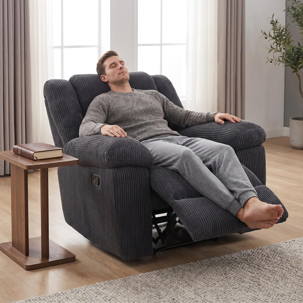 Trygoal Manual Recliner Chair, Nursery Rocking Chair, Recliner Chair for Adults, Lazy Boy, Gaming Recliner wih Overstuffed Arms, Suitable for Home Theater, Living Room, Bedroom, Dark Grey