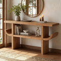 Christopher Knight Home Mesha Modern Console Table with Shelf, Wooden Entryway Table with Open Storage Shelf, Behind The Couch Long Sofa Table for Living Room, Natural Brown