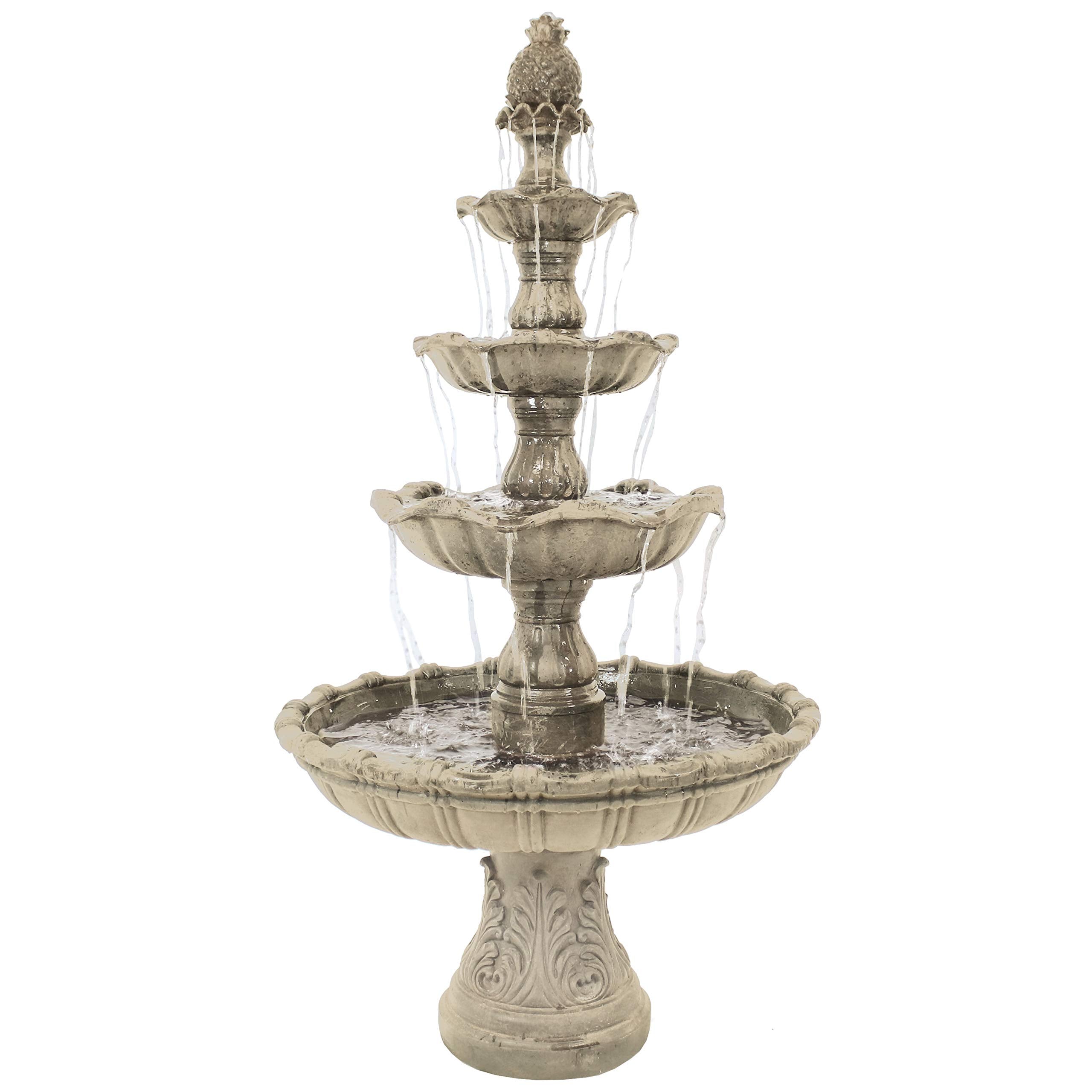 Sunnydaze Grand Courtyard 4-Tier Large Outdoor Water Fountain - 80" Tall Outdoor Fountain - Tiered Electric Garden Water Feature for Patio, Backyard, or Yard - Faux Stone Resin - Earth