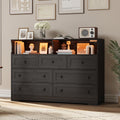 IDEALHOUSE Dresser for Bedroom with 7 Drawers, LED Lights & Charging Station, Wooden Chest with 2 Open Compartments, Freestanding Storage Organizer for Closet, Nursery, Entryway, Black