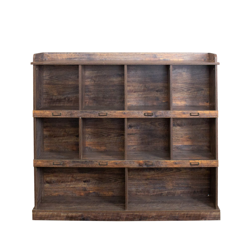 Storage Bookcase, 53" Wooden Bookshelf Bookcase with 10-Cube Compartments, Mid-Century Modern 3-Tier Freestanding Open Storage Organizer Display Cabinet for Living Room, Office, Bedroom, Espresso