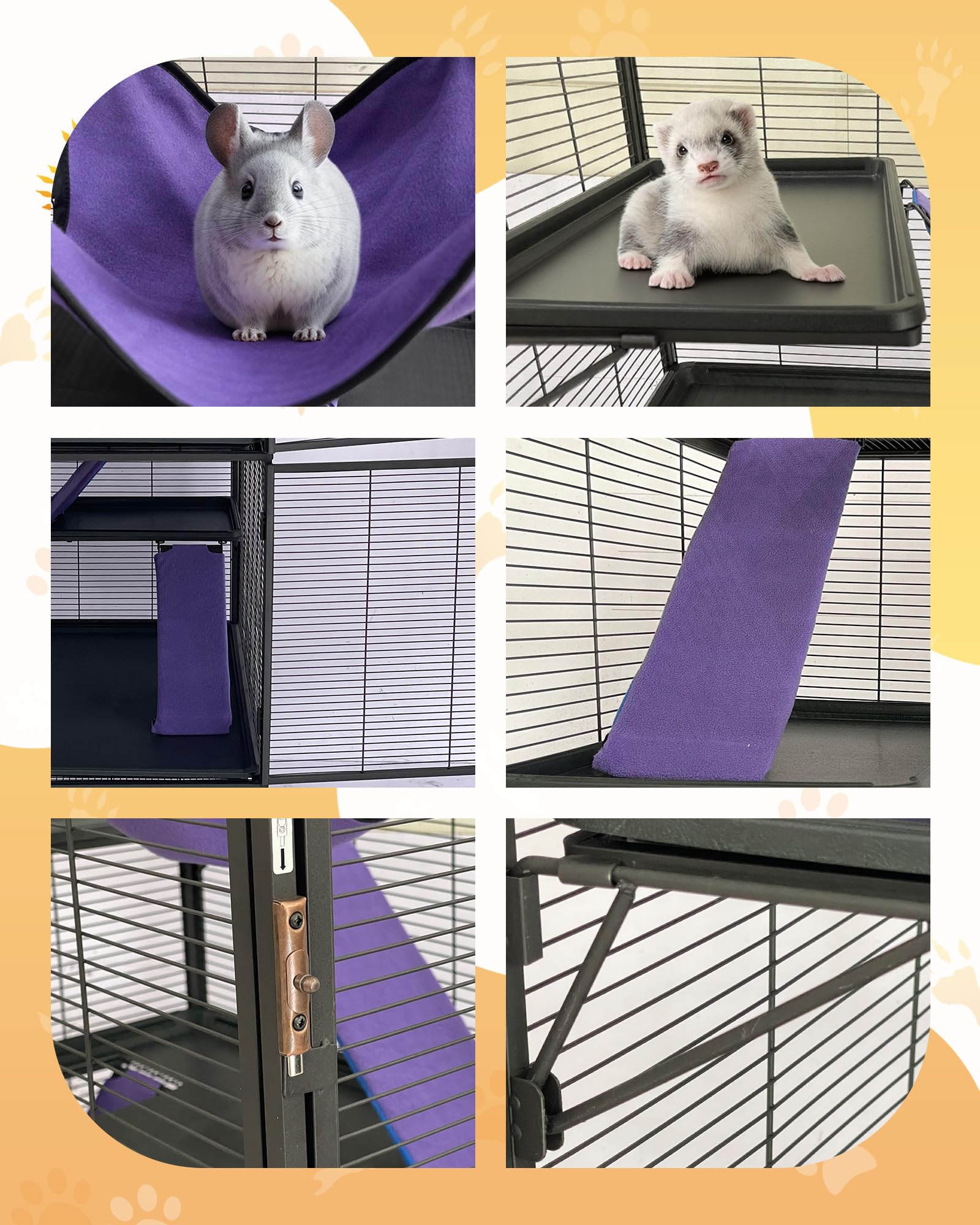 Garvee Metal Small Animal Cage,64 in H Ferret Cage for Small Animals - 4 Tier Large Hamster Cage with Removable Ramp, Hammock, Extra Storage Stand,Removable Tray for Ferret, Chinchilla, Hamster