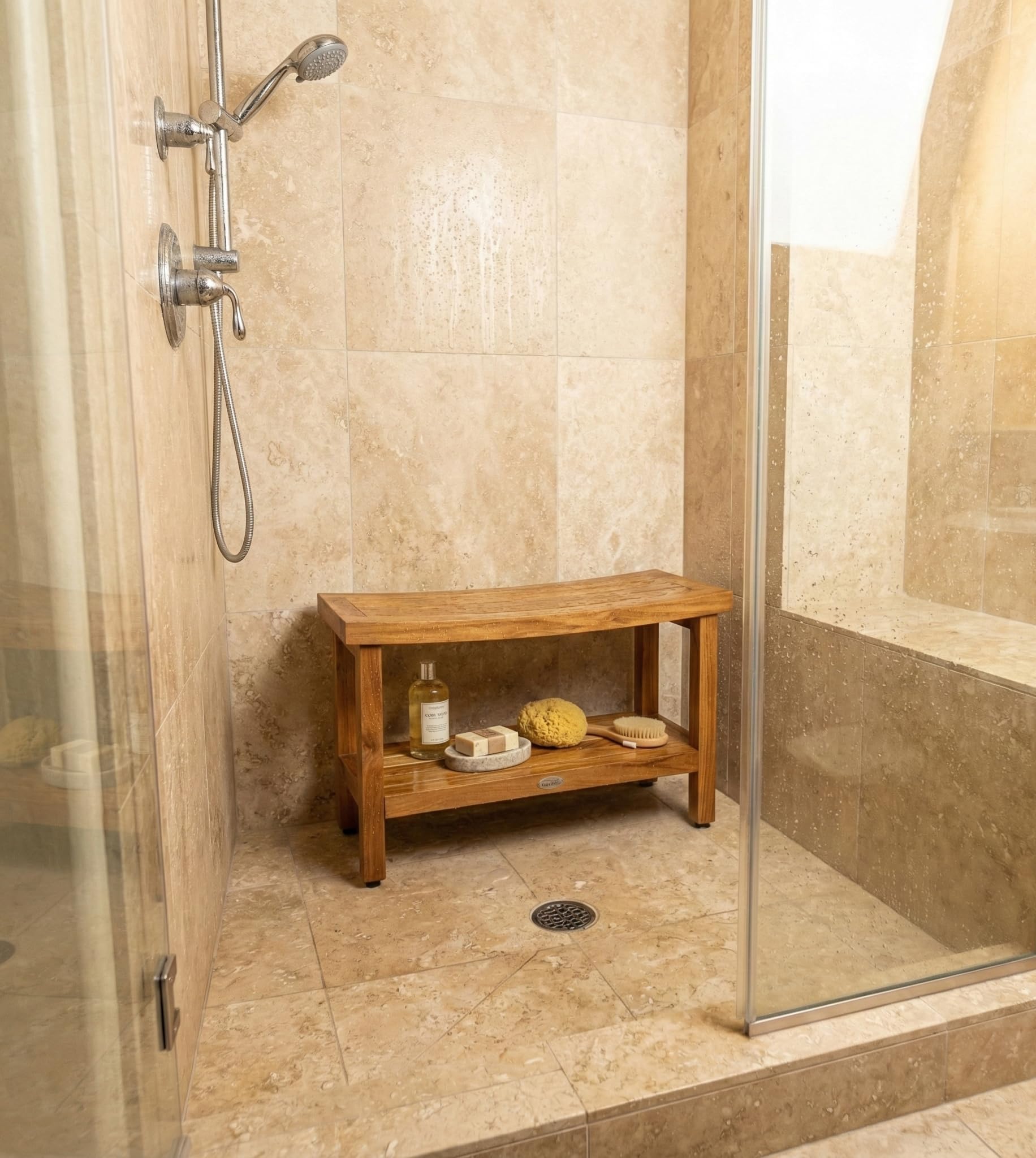 Patented 30" Sumba Teak Shower Bench with Shelf - 30 Inch (Pack of 1)