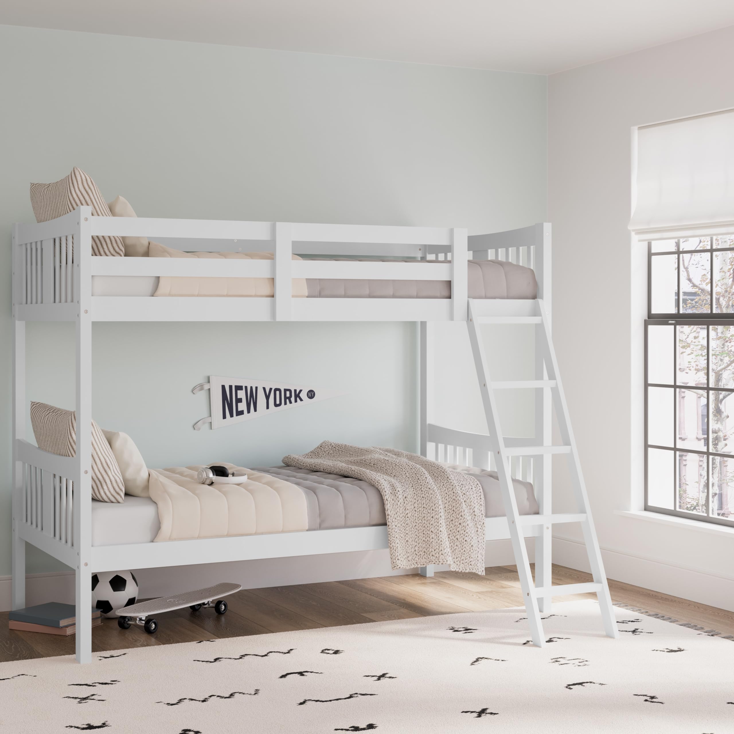 Storkcraft Caribou Bunk Bed Twin Over Twin Bunk Bed (White) - GREENGUARD Gold Certified, Twin Bunk Beds for Kids, Converts to 2 Individual Twin Beds, Bunk Beds for Kids
