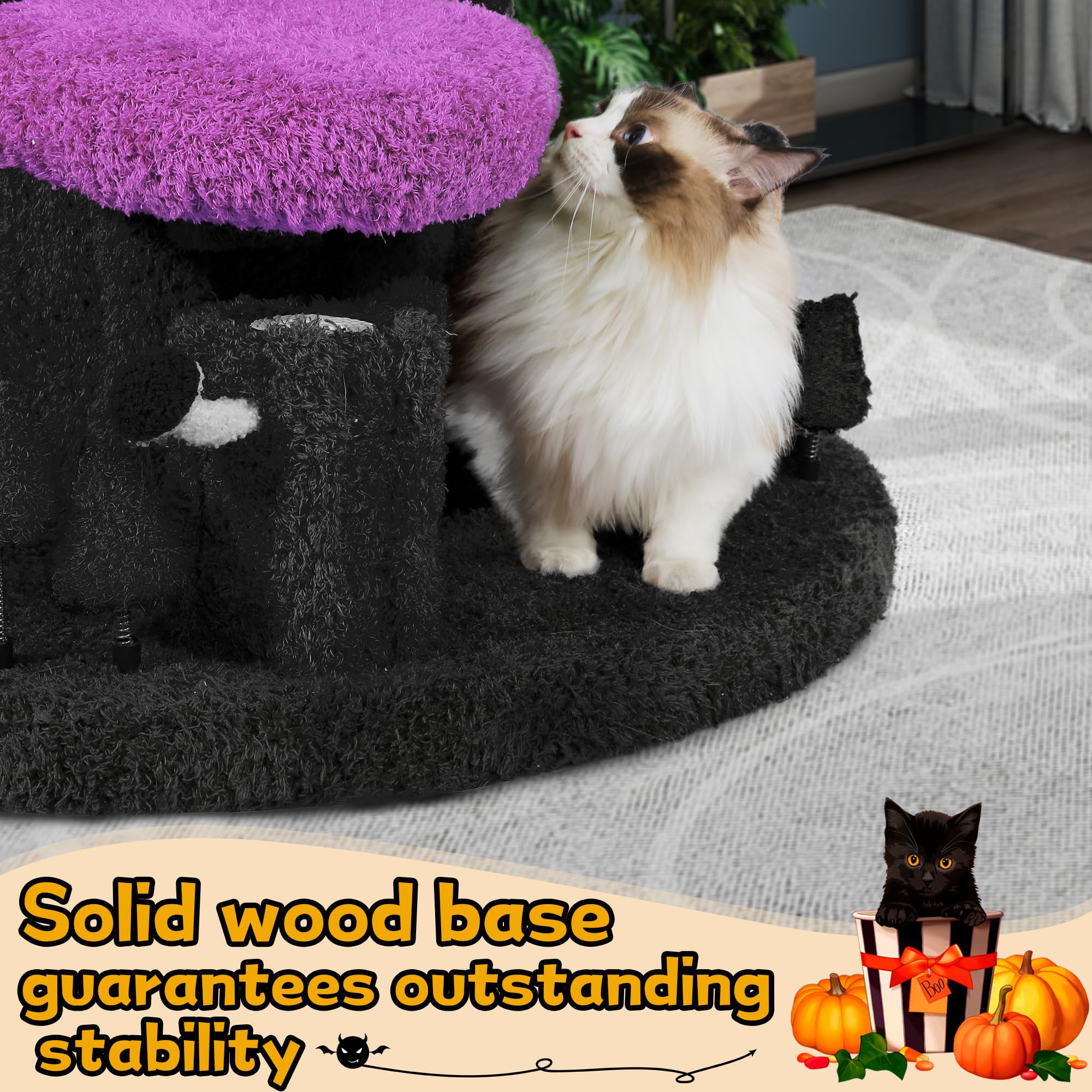 KAMABOKO 90.5" Tall Cat Tree for Indoor Cats, Large Cat Tower with Luxury Cat Condo, Cat Tree Tower with Soft Cushion, Scratching Board, Plush Platform＆ Top Perch, Purple