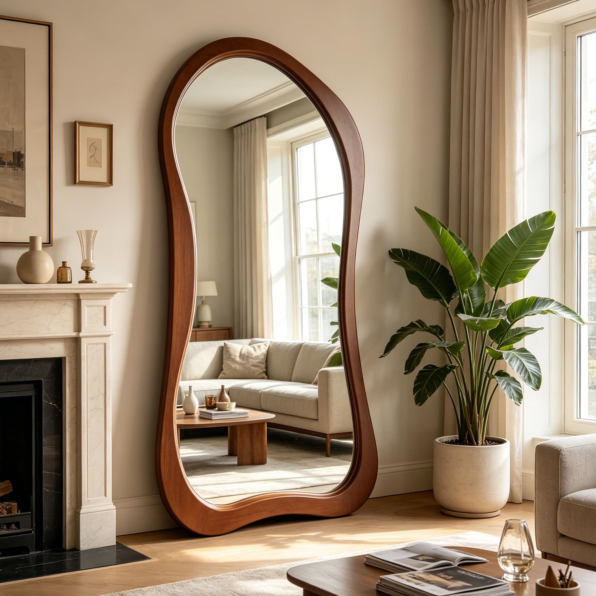 DAOYIJIAJU Irregular Full Length Mirror, 71"x33.5" Premium Oversized Organic Floor Mirror with Solid Wood Frame, Asymmetrical Full Body Mirrors for Living Room Entryway Cloakroom, Leaning/Hanging