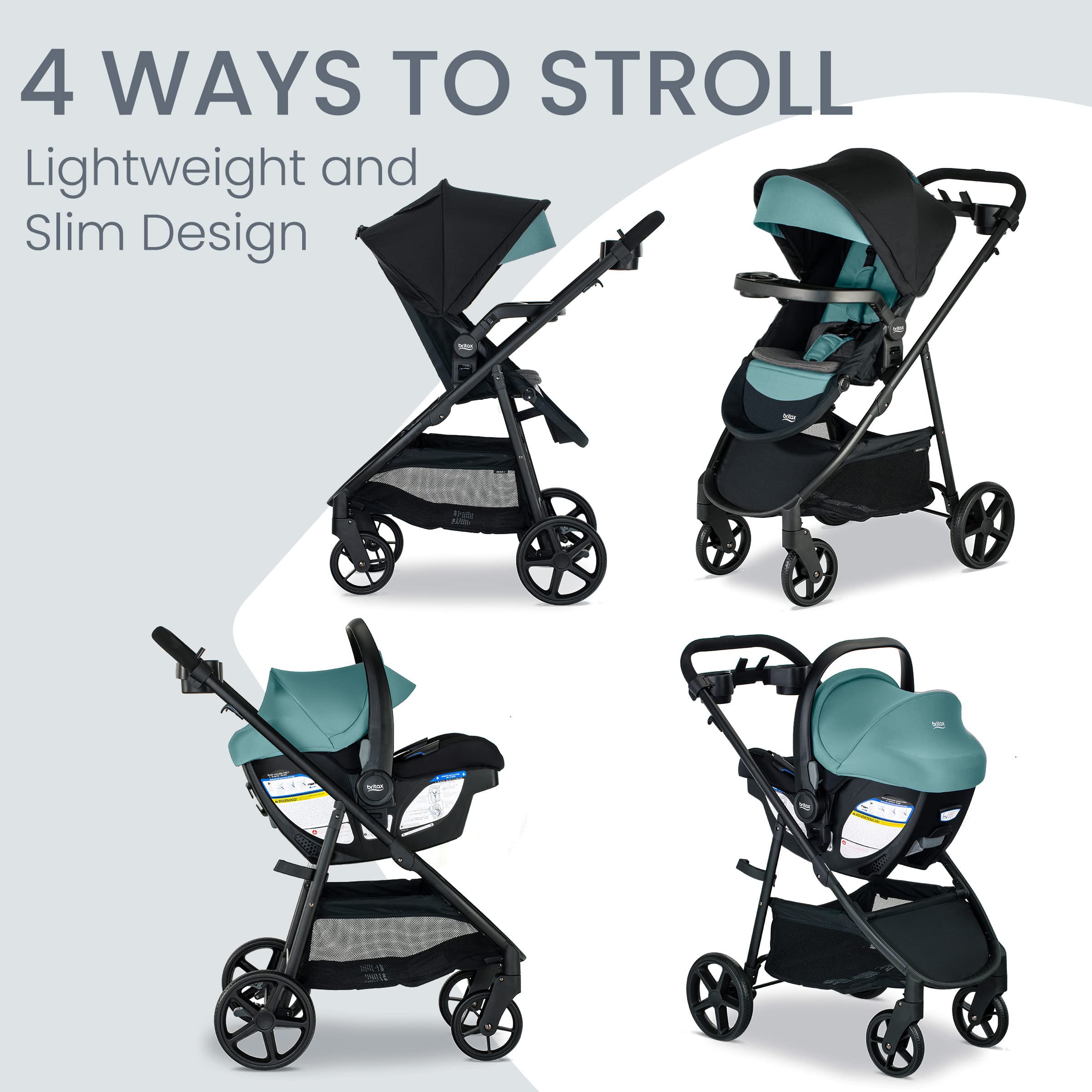 Britax Willow Brook S+ Travel System, Infant Car Seat Stroller Combo With Willow S Infant Car Seat, Alpine Base, and Brook+ Stroller; ClickTight Technology, SafeWash Insert and Cover — Jade Onyx