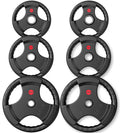 Gikpal Olympic Weight Plates, 2-Inch Three-Grip Rubber Coated Barbell Plates with Steel Hub, Cast Iron Weights for Strength Training & Home Gym, Pair or Sets (2.5–45LB)