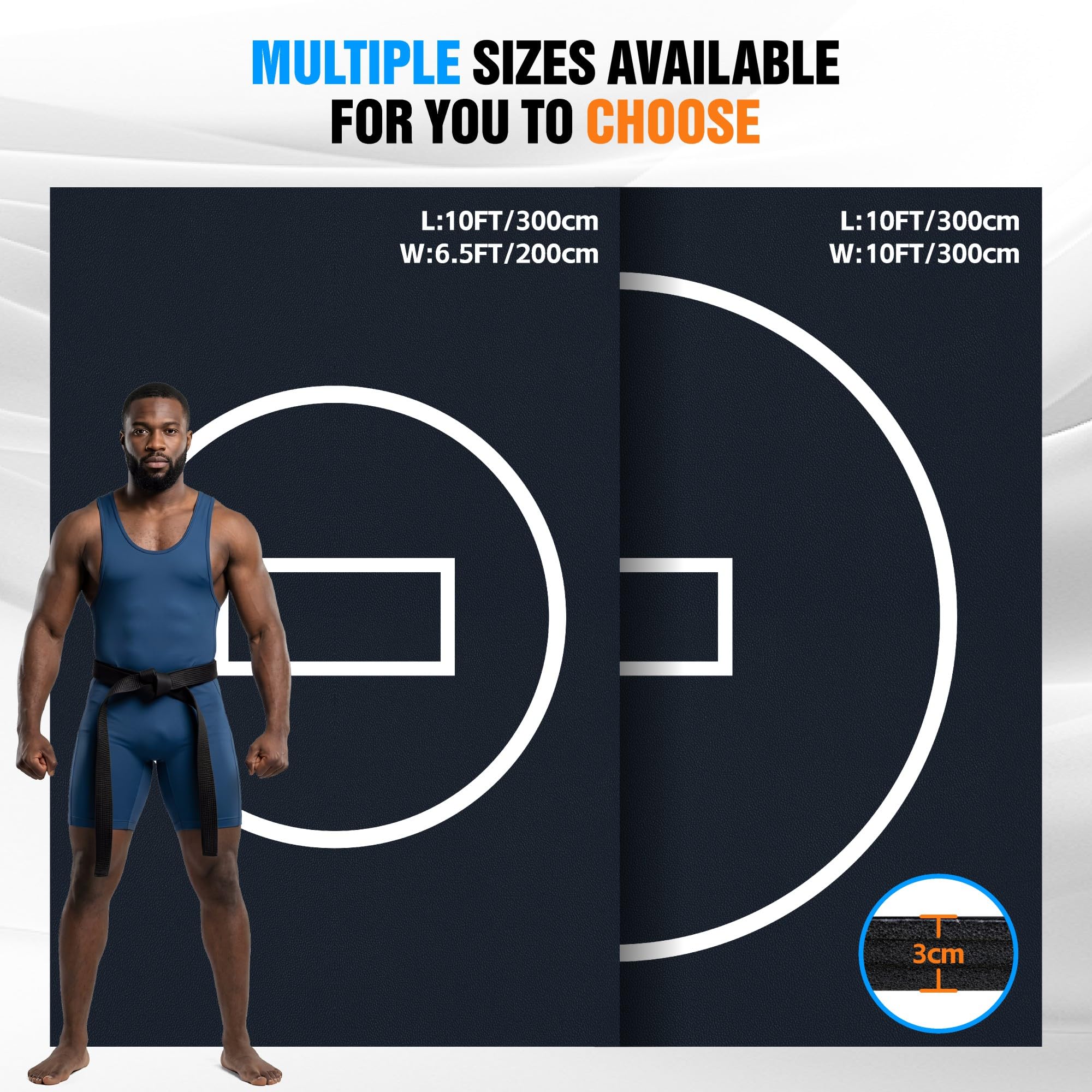 10' x 10' Wrestling Mat, 3cm Thick Foldable Gym Mat for BJJ Jiu Jitsu MMA Taekwondo Martial Arts, Non-Slip Waterproof Home Training Mat with Shock Absorption & Odor Control Black