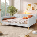 GDFStudio Queen Size Upholstered Daybed with Linen, Solid Pine Wood + MDF Frame, Foam-Filled Backrest, 4 Support Legs, No Box Spring Needed, Sturdy Queen Sofa Bed for Living Room or Guest Room, Beige
