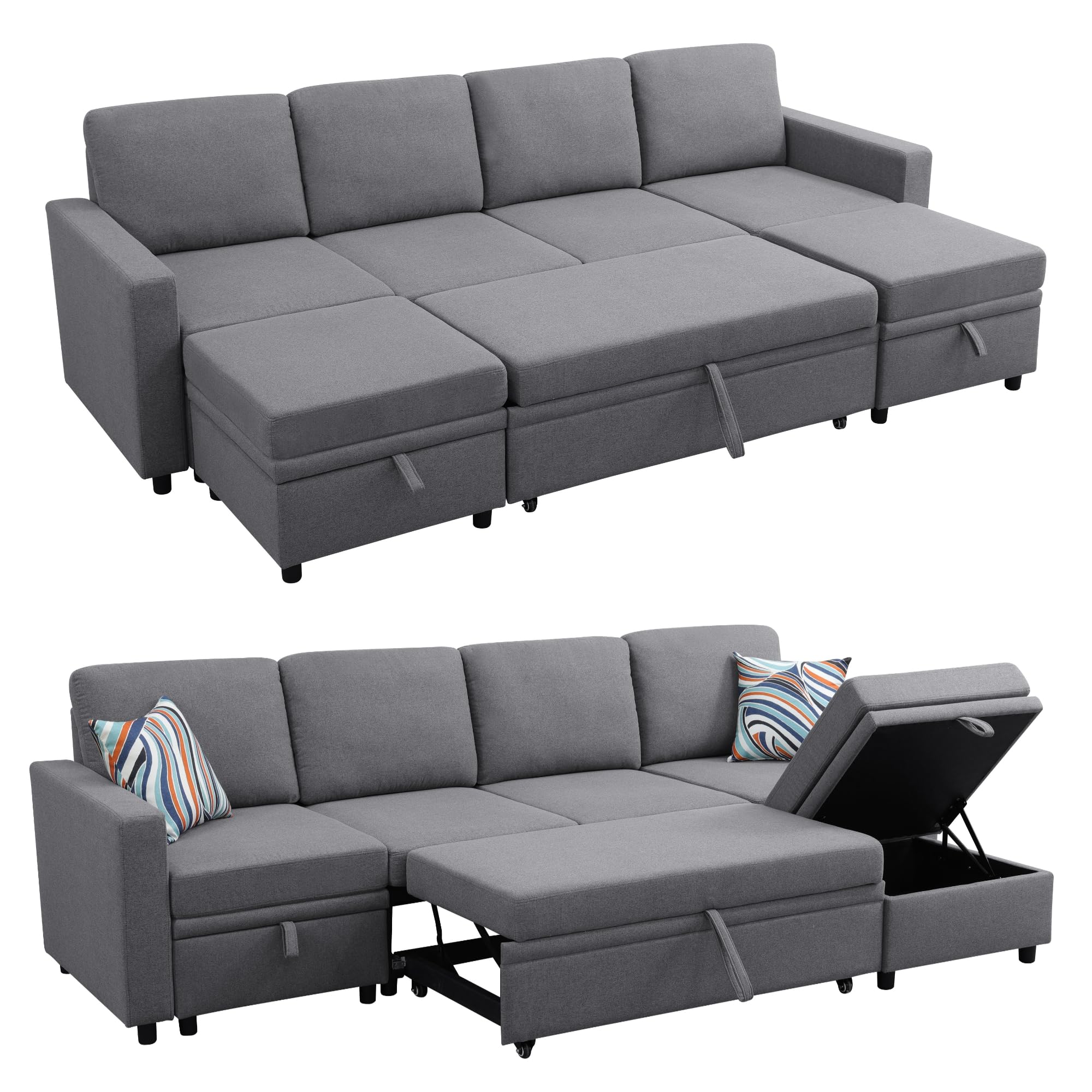 Trygoal 100 Inch Pull Out Couch, Convertible Sofa Bed for Living Room, Comfortable Sleeper Sofa with Pull Out Bed, Modern Sectional Couches with Ottoman Storage, Easy Assembly for Apartment, Dark Grey