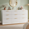 Decofy Fluted 9 Drawers Dresser, 63'' Wide Modern Chest of Drawers with Round Edge & Metal Handle, Wood Drawer Organizer for Bedroom, Living Room, White