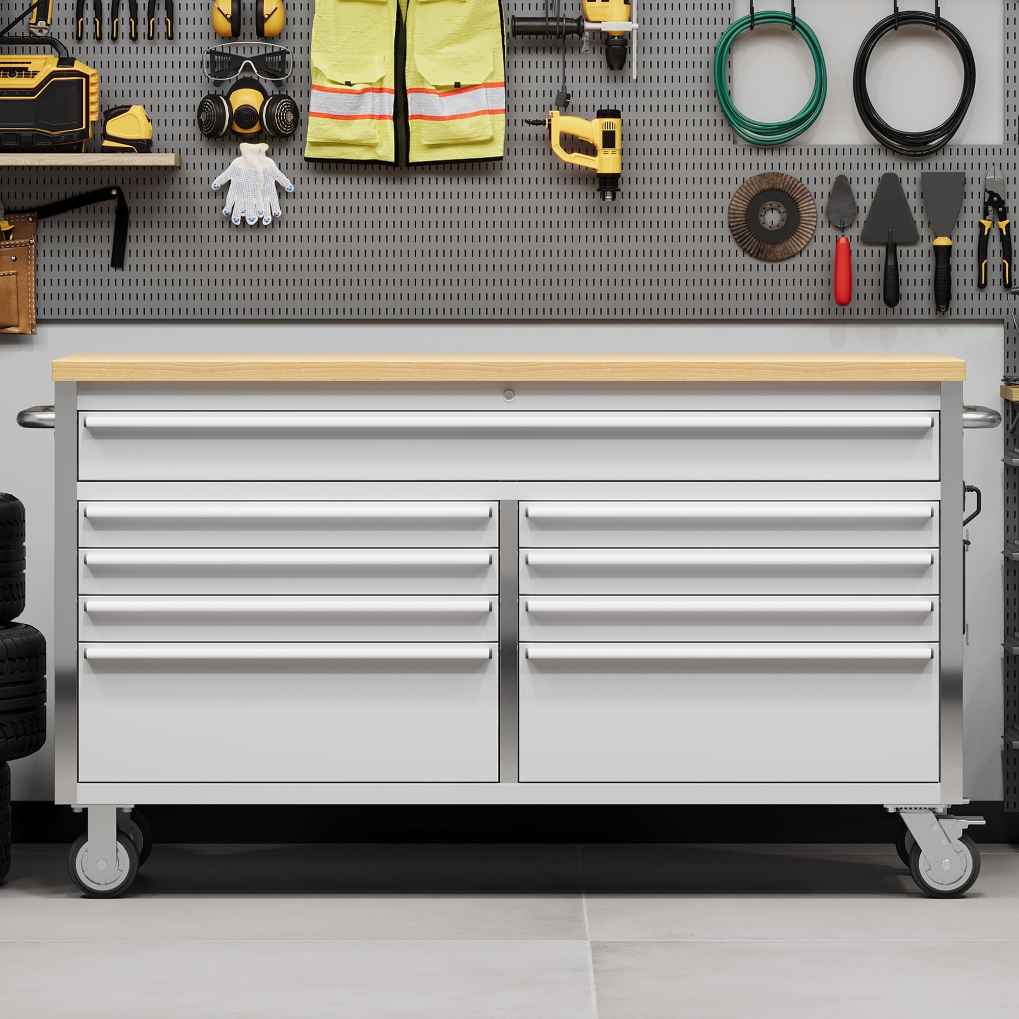 MERXENG 61 in Tool Chest, Tool Box Mobile 9 Drawers Storage Rolling Cabinet with Wheels Lock Key Locking System Drawer Liners for Garage Warehouse Repair Shop