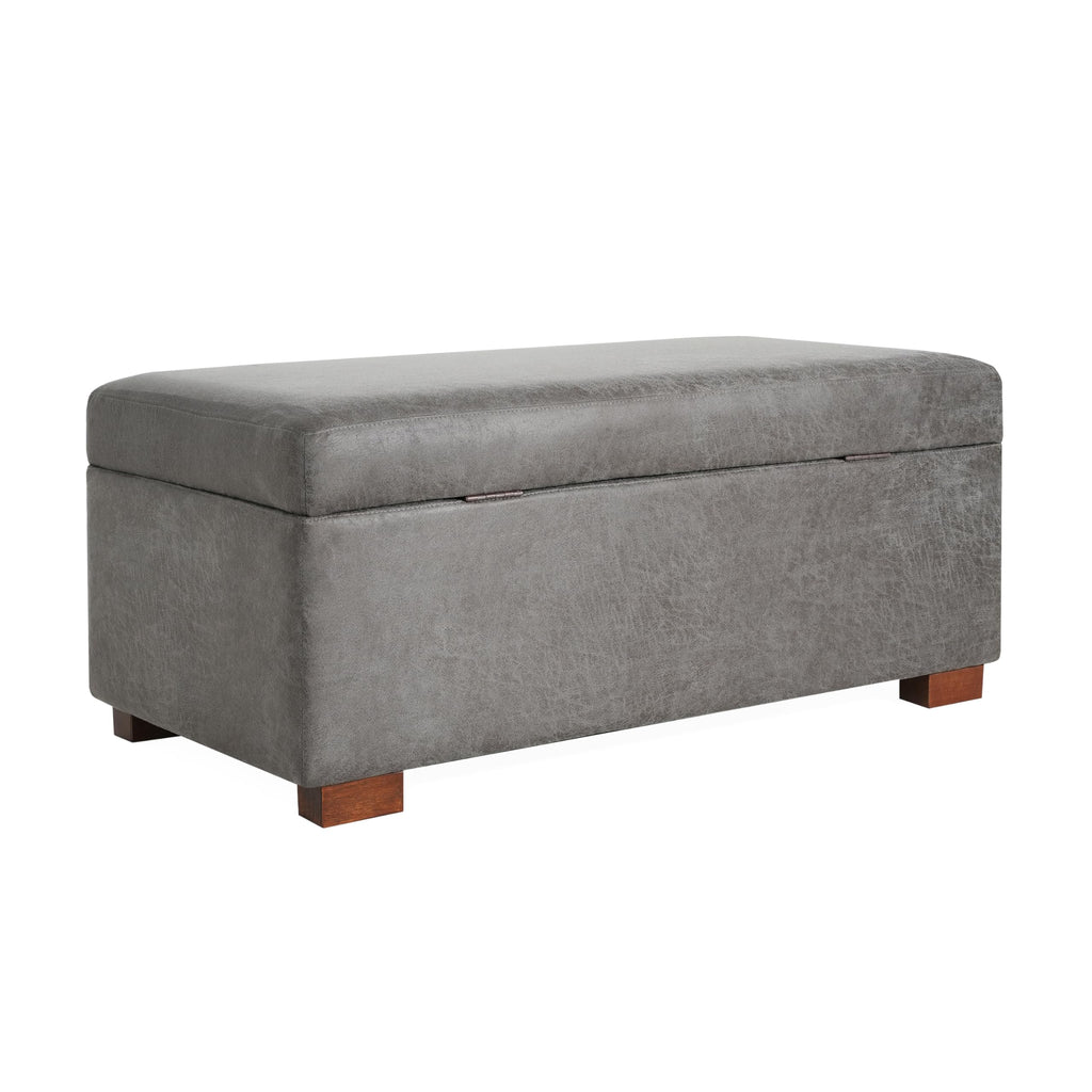 Christopher Knight Home Kaisa Rectangle Storage Ottoman, Wooden Frame Ottoman Bench with Large Seat for Living Room/Entryway, Comfy Seating Experience with Dense Foam Padding, Dark Grey