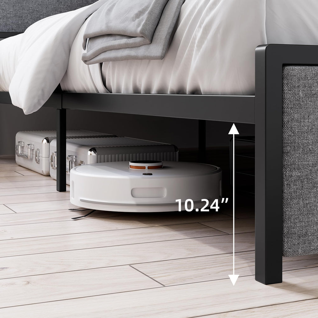 Garvee King Size Bed Frame with 2 Storage Drawers and USB Ports, Upholstered Platform Bed with Headboard, Sturdy & Noise Free, Under Bed Storage, No Box Spring Needed, Gray