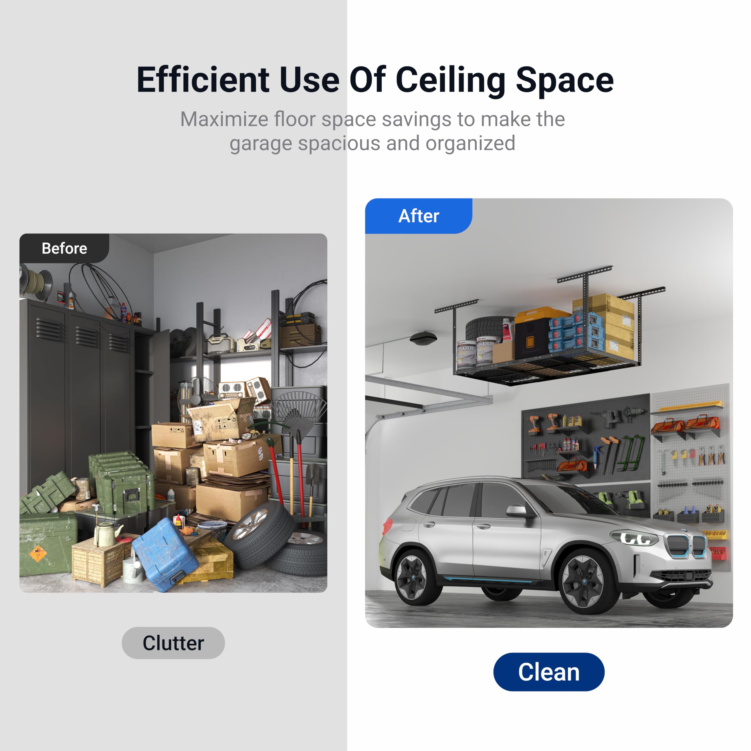 FLEXIMOUNTS 2 Pack 3x6 Overhead Garage Storage Adjustable Ceiling Rack 72" Length x 36" Width x 40" Height, 900lbs Total Weight Capacity, Black, Classic Series