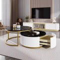 Merax 27.6" Modern Round Nesting Coffee Table Fluted with Drawer for Home Living Room, Black & Gold