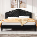 SHA CERLIN King Size Platfrom Bed Frame with Adjustable Headboard/Velvet Upholstered Diamond Button Tufted and Metal Studs/No Box Spring Needed/Easy Assembly/Wooden Slat Support/Black