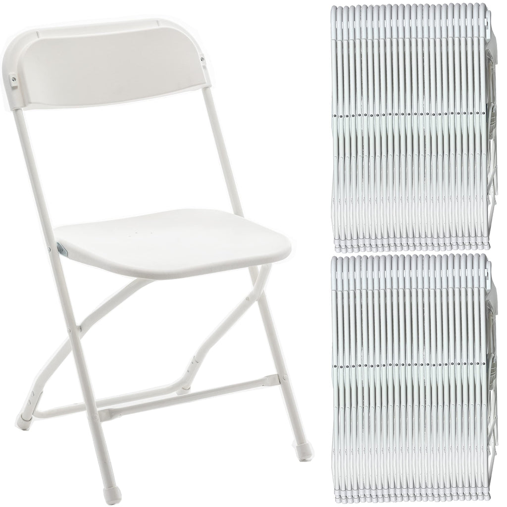 BTEXPERT Set of 50,Indoor Outdoor White Plastic Folding Chairs Stacking Steel Frame Commercial 650LB Weight Capacity Seating Home Yard Garden Wedding Event Party Picnic Dining Church School Portable