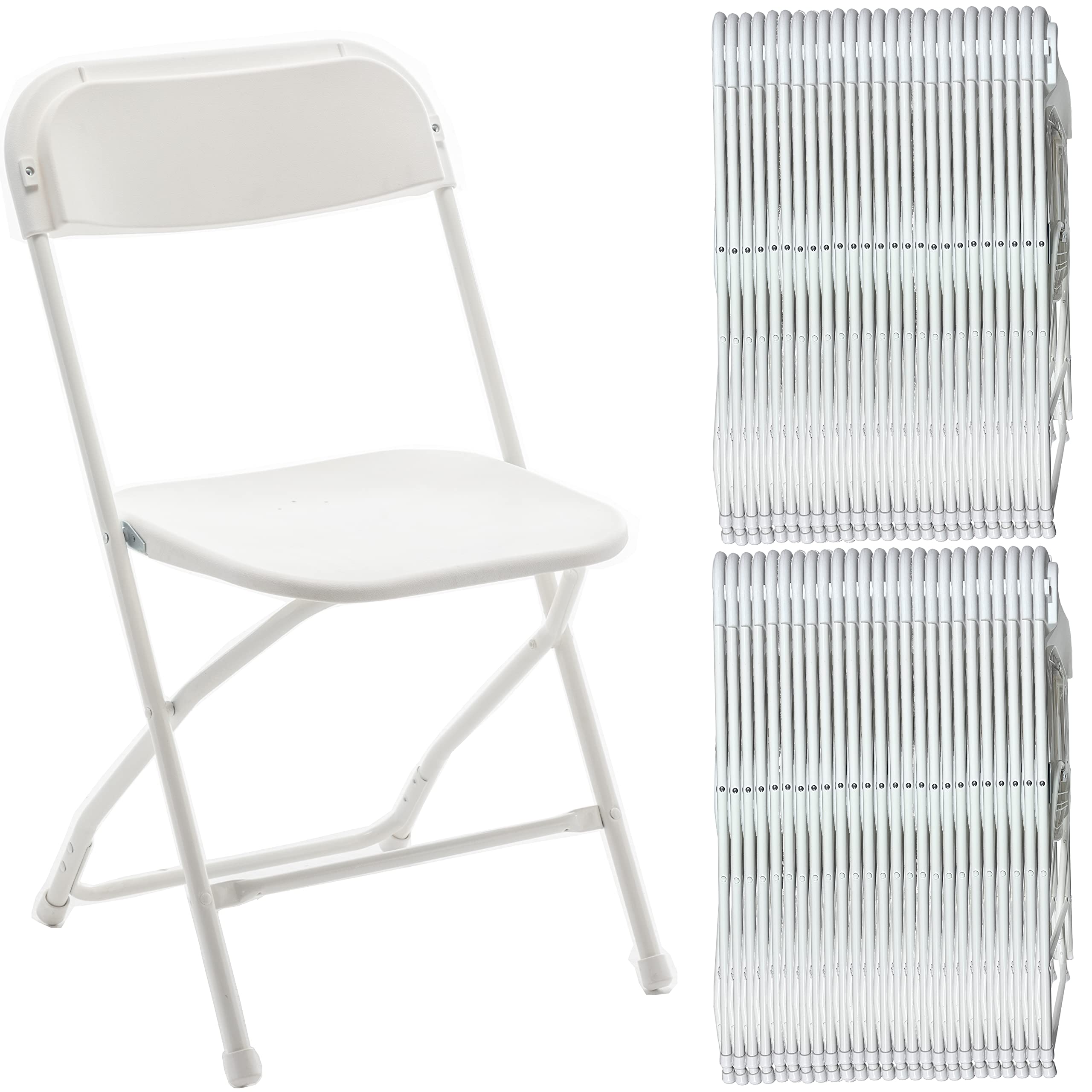 BTEXPERT Set of 50,Indoor Outdoor White Plastic Folding Chairs Stacking Steel Frame Commercial 650LB Weight Capacity Seating Home Yard Garden Wedding Event Party Picnic Dining Church School Portable