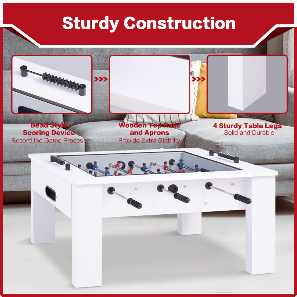 RAYKEEP Foosball Coffee Table, 2-in-1 Soccer Game Table and Coffee Table, Modern Multi Game Table with 2 Balls, Tempered Glass, for Living Room, Family Entertainment Center (White)