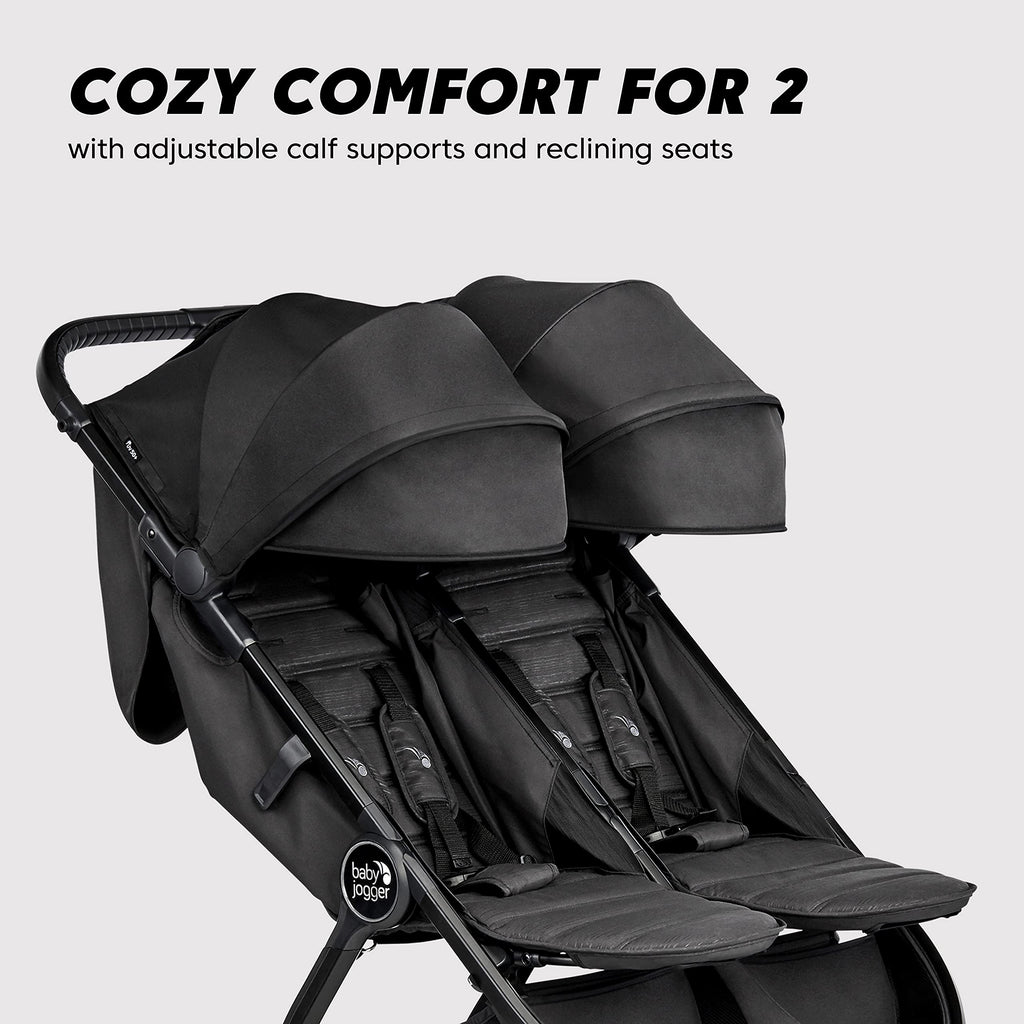 Baby Jogger® City Tour 2 Side by Side Double Stroller, Compact Twin Stroller Design, Easy-To-Maneuver, Fits Through Standard Doorways, Compact One-Step Fold Design, Baby Travel Essential, Pitch Black