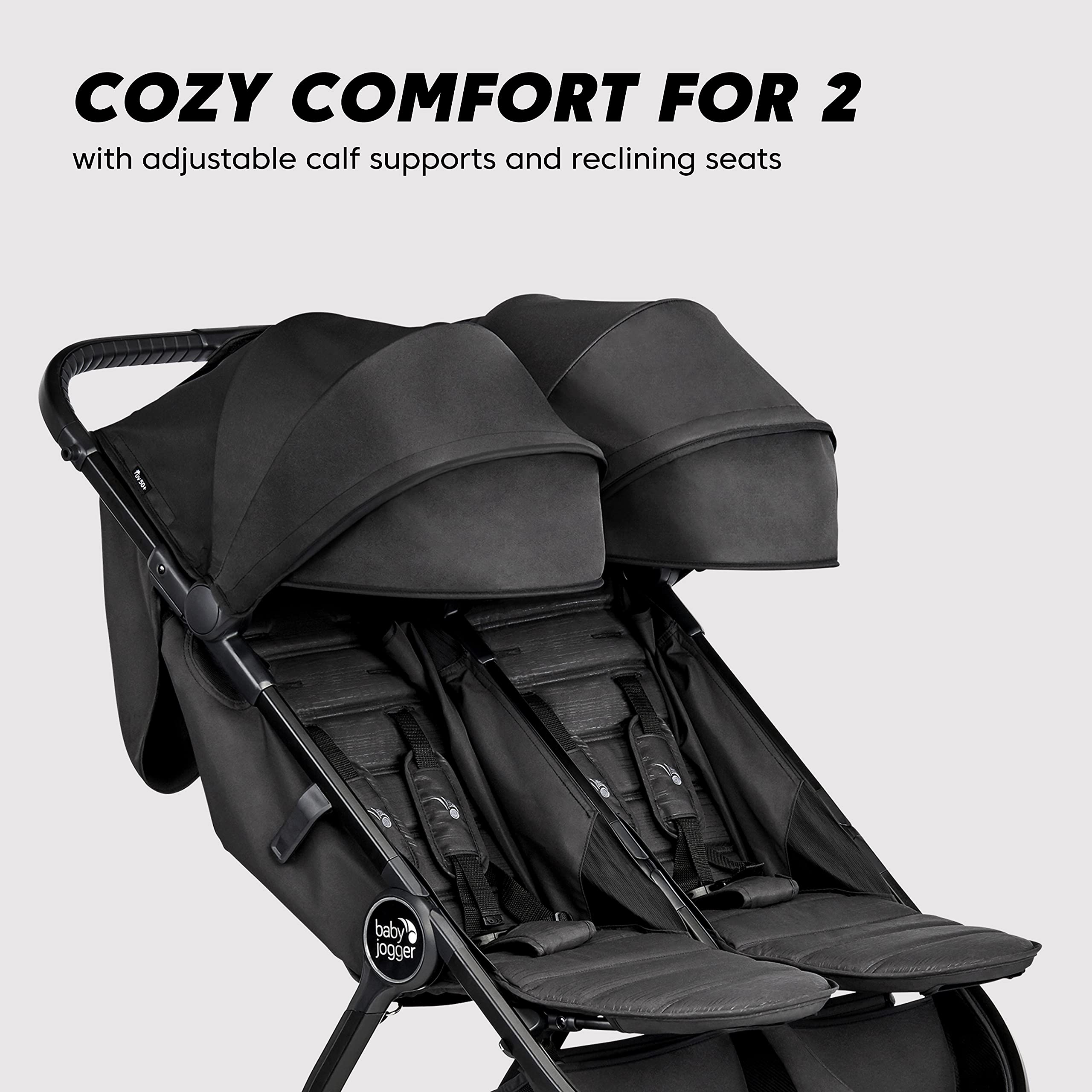 Baby Jogger® City Tour 2 Side by Side Double Stroller, Compact Twin Stroller Design, Easy-To-Maneuver, Fits Through Standard Doorways, Compact One-Step Fold Design, Baby Travel Essential, Pitch Black