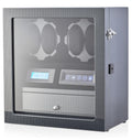 4 Watch Winder with 5 Watch Storage Space, LCD Display, Touch Control and Interior Light (Black + Black)