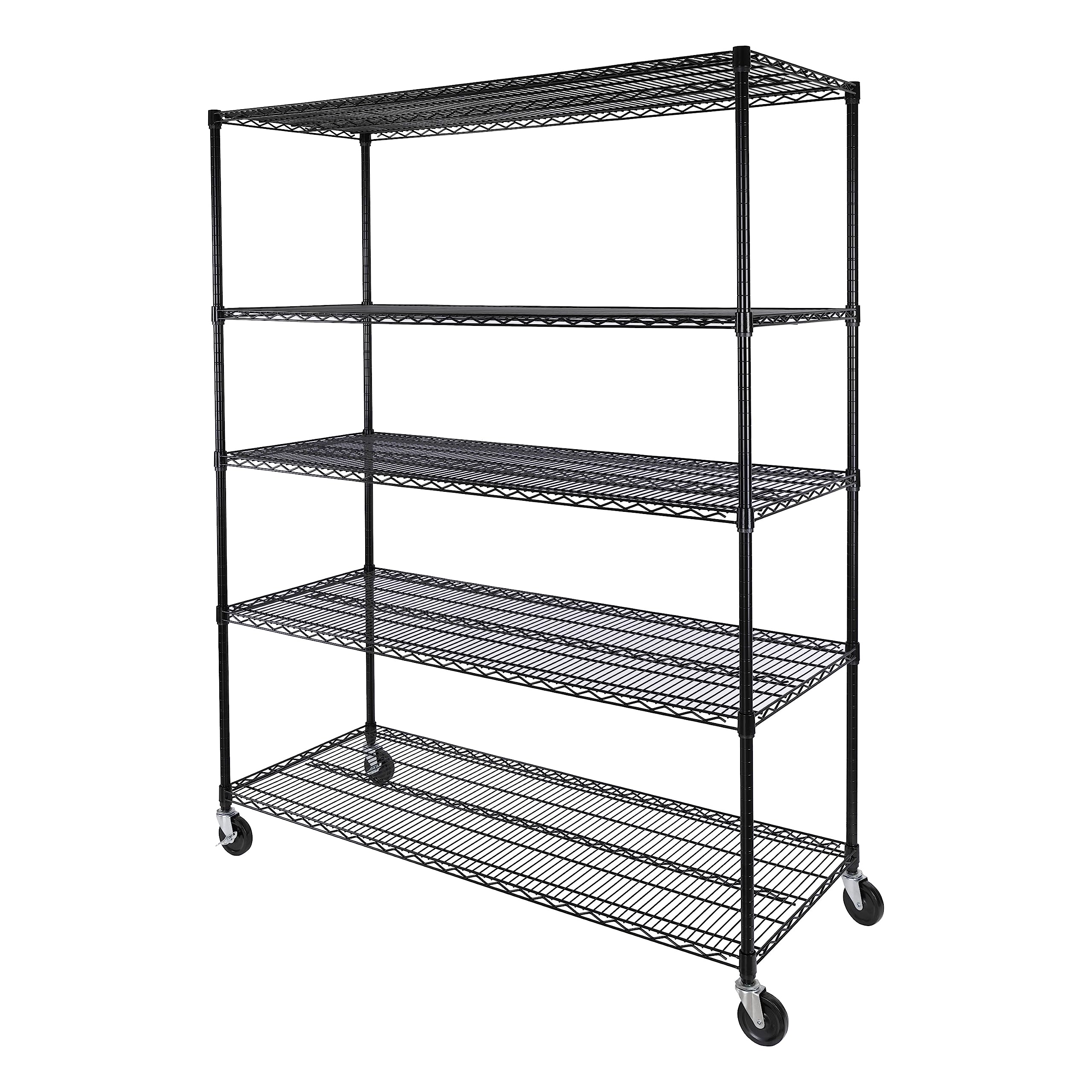 Seville Classics UltraDurable Heavy Duty NSF Solid Steel Wire Rack Storage Unit, Organizer for Garage, Warehouse, Office, Restaurant, Classroom, Kitchen, Black, 5-Tier Shelving, 60" W x 24" D