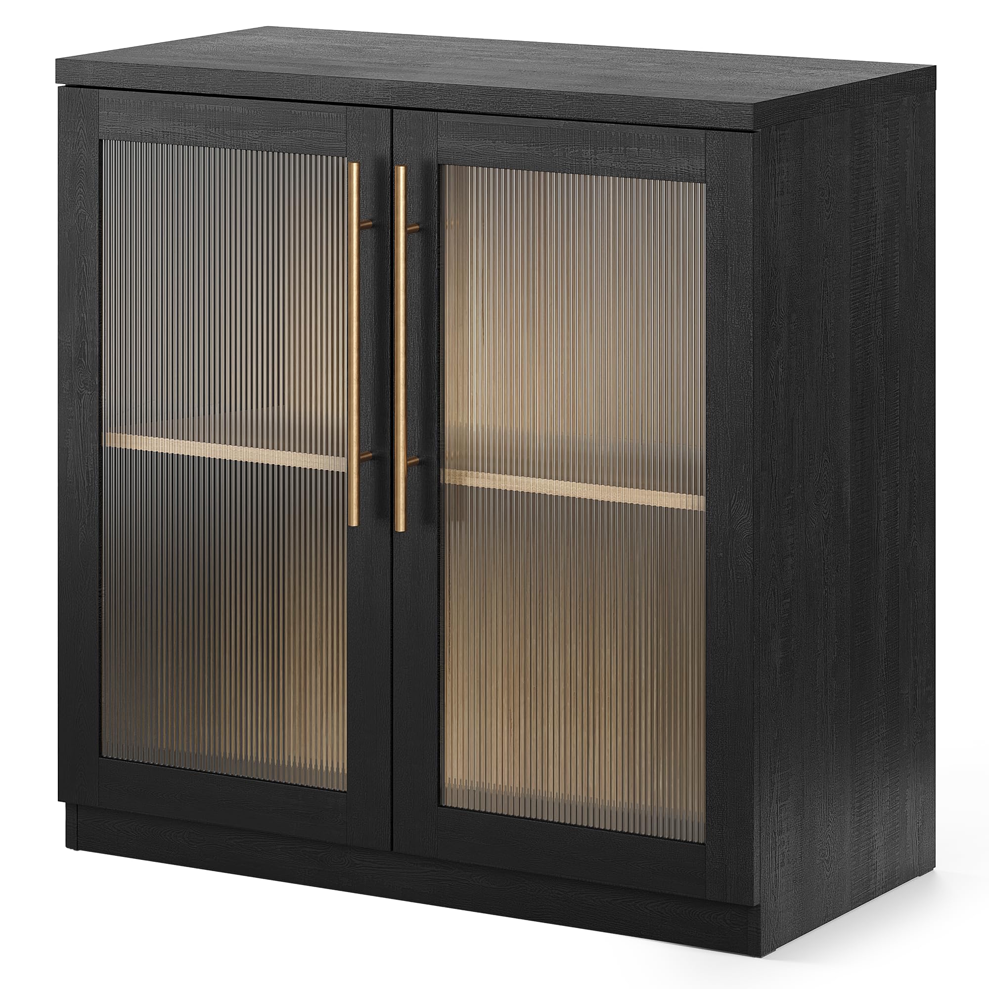 ModernMate Set of 2 Accent Sideboard Cabinets, 62" Modular Storage Buffet Table with Acrylic View Doors, Black Wood Grain Media Console with Soft-Close Hinges for Living Room, Dining Room