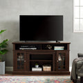 Trygoal Farmhouse TV Stand for 60 Inch TV, 58" Wood Entertainment Center with Glass Doors & 5 Cable Routing Holes, Sturdy Media Console Table for Living Room & Bedroom, Brown