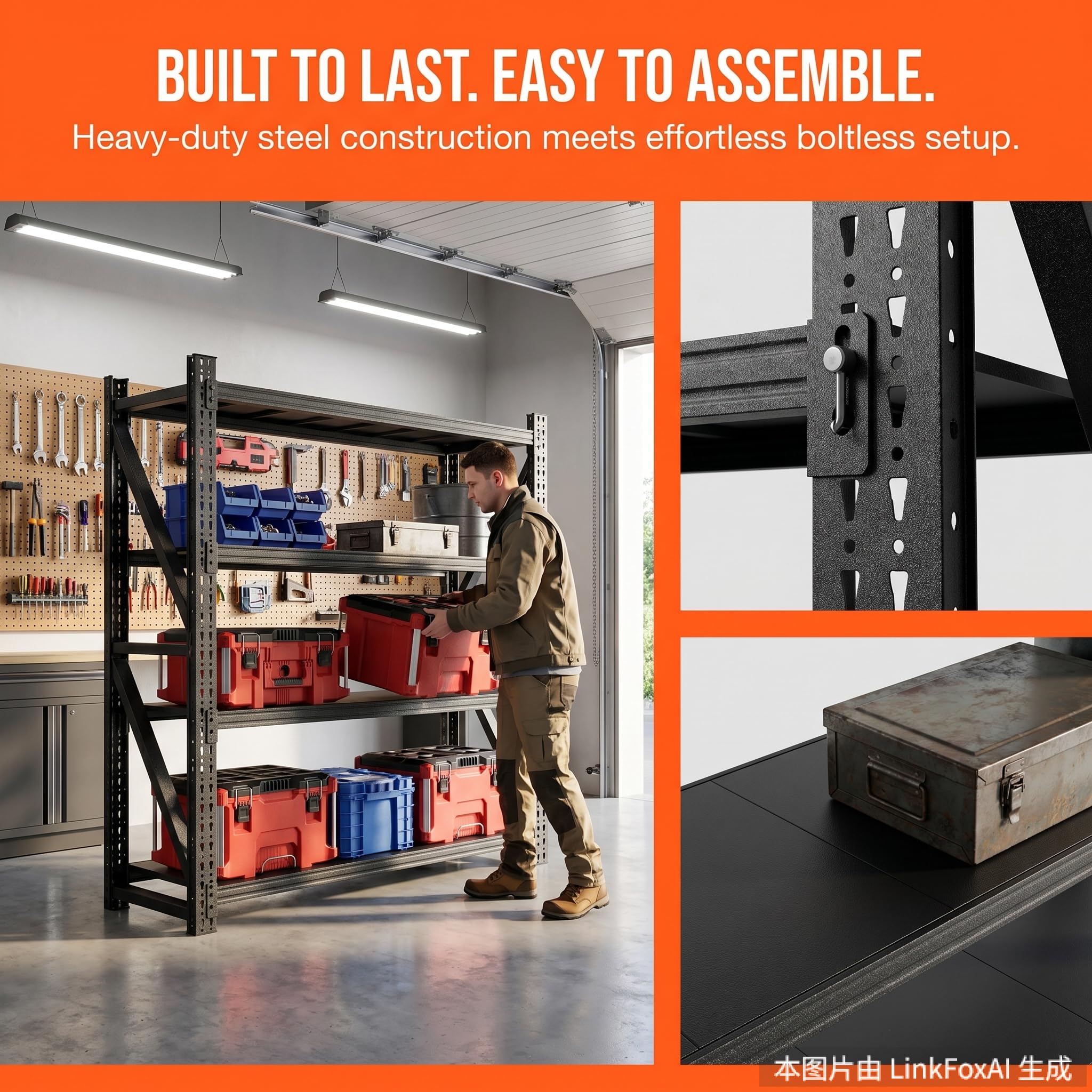 Heavy Duty 4-Tier Garage Shelving Unit, Metal Storage Rack, Industrial Adjustable Steel Shelves for Garage, Warehouse, Basement Organization (Black, 71" W x 24" D x 70" H)