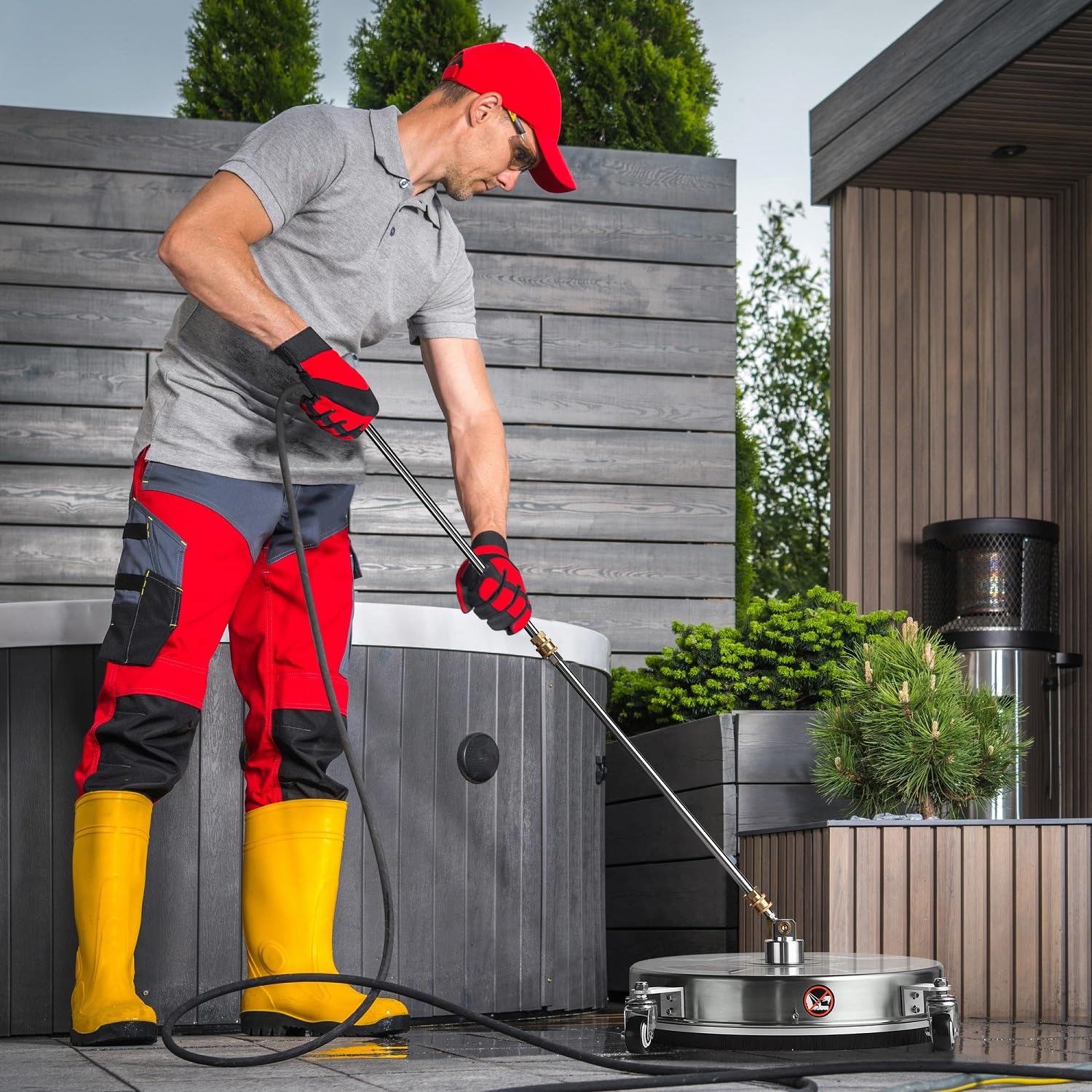 TRELVEX Pressure Washer Surface Cleaner with 4 Wheels 4000 PSI Stainless Steel Housing 1.8 to 3.7 GPM Water Flow Pressure Washer Attachment 1/4" Quick Connector for Patios, Driveways (18")
