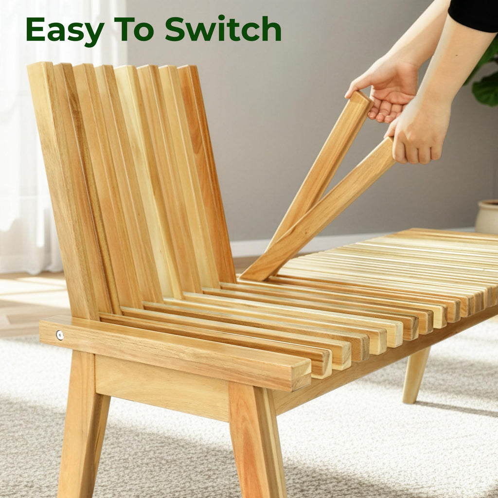Melino Wooden Bench Outdoor 47" Convertible Acacia Wood Bench, Solid Wood Indoor Patio Benches for Outdoors, 3 in 1 Garden Bench for Porch Entryway Living Room Backyard Deck, Natural