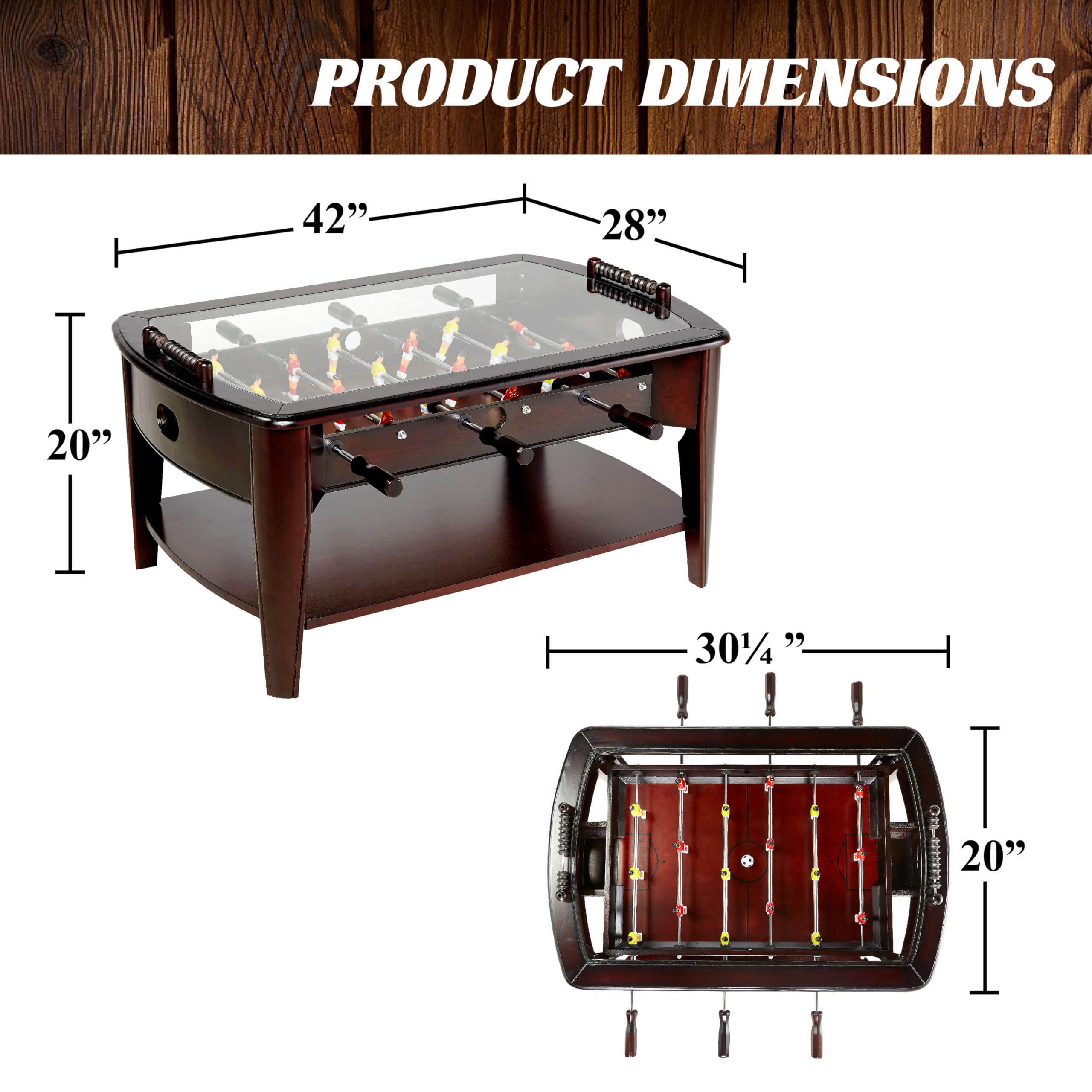 Barrington 42” Foosball Coffee Table, Durable & Stylish Contemporary Design with Tabletop Sports Soccer Balls, Perfect for Family Game Rooms