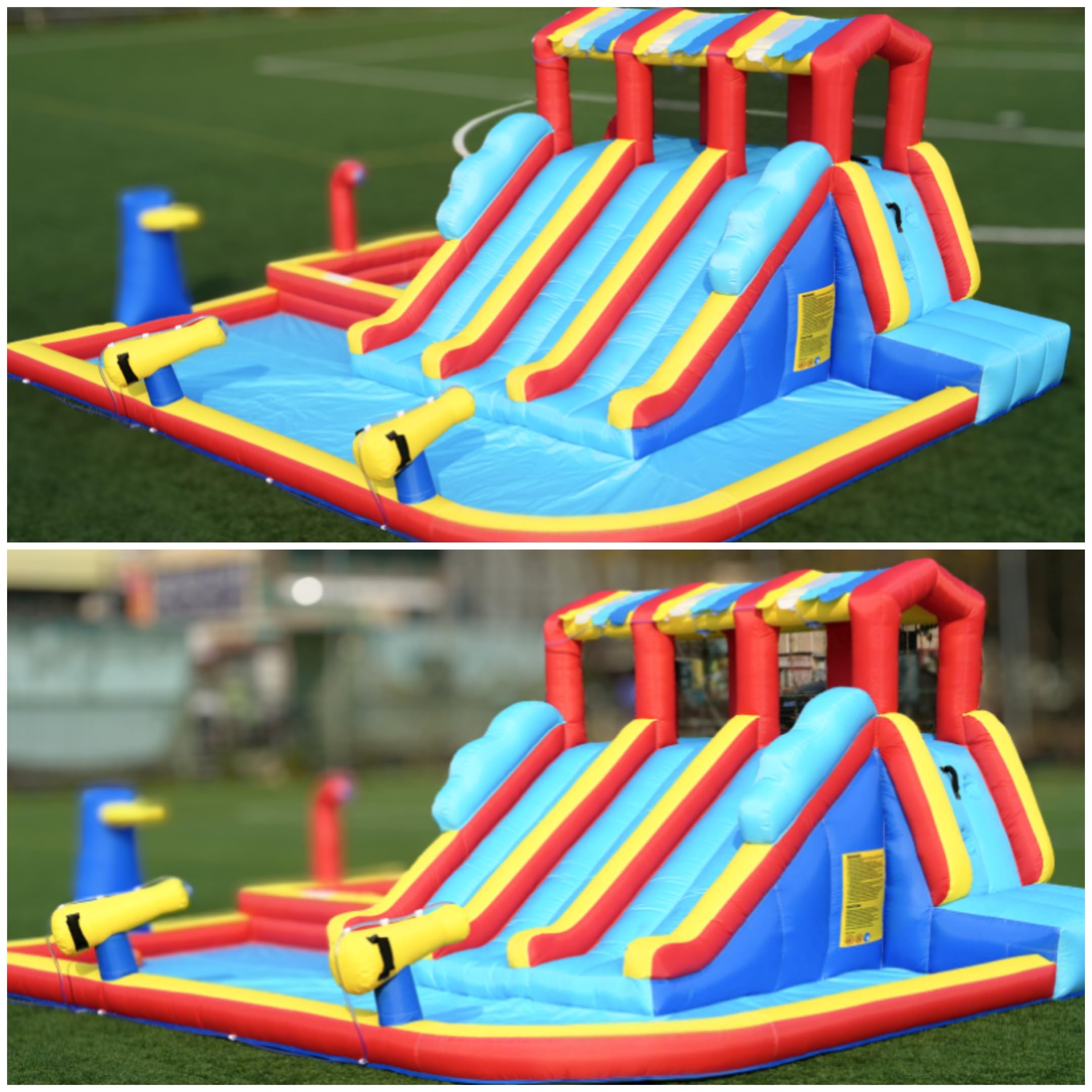 14.3FT Oxford Inflatable Water Slide Family Version Water Park Built in Reservoir Slide Sprinkler Rock Climbing Summer Carnival Pool Party Easy Setup & Storage（Include Blower）